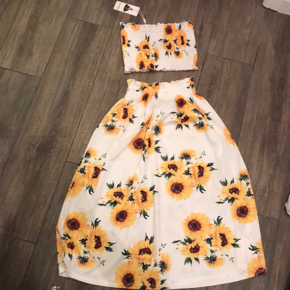 cute sunflower two piece dress